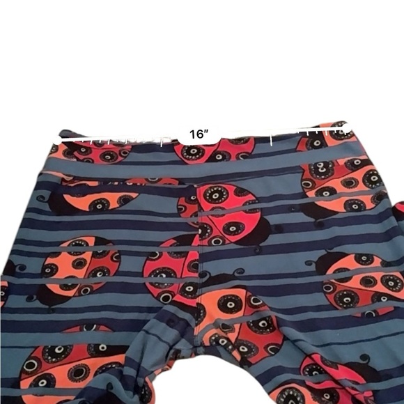Lularoe Blue, Black & Red Striped Lady Bug Print High Rise Leggings Tall & Curvy - Picture 8 of 10